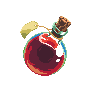 a potion bottle with an orb like bottom, filled with red liquid. art made by pixel_emm on open game art org